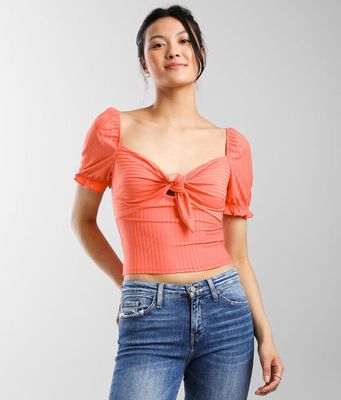 Hyfve Ribbed Front Tie Cropped Top