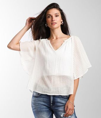 Hyfve Semi-Sheer Jacquard Flutter Sleeve Blouse