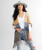 BKE Color Block Fringe Cardigan Sweater