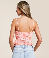 Floral Mesh Ruffle Tank Top