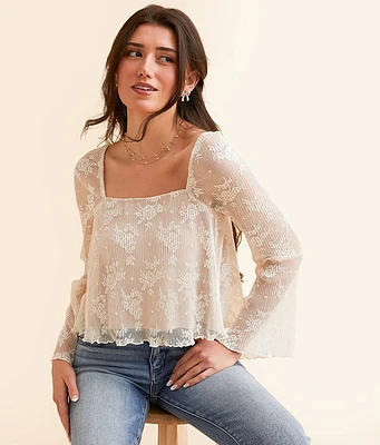 Willow & Root Pleated Lace Cropped Top