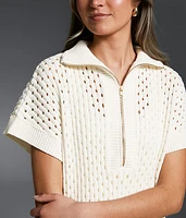 Pointelle Quarter Zip Sweater