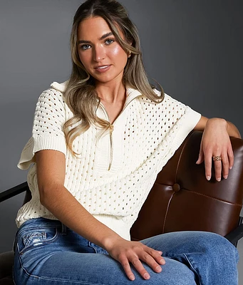 Pointelle Quarter Zip Sweater
