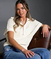 Pointelle Quarter Zip Sweater