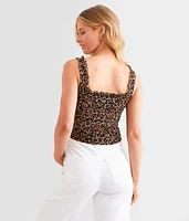 Ruched Cheetah Cropped Tank Top
