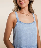 Washed Denim Tiered Dress