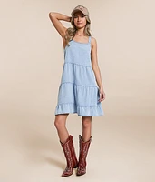 Washed Denim Tiered Dress