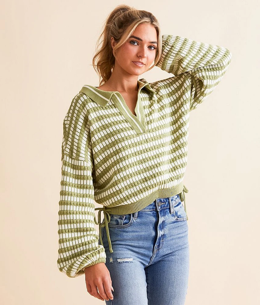 Willow & Root Collared Split Neck Cropped Sweater