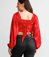 Satin Jacquard Hanky Cropped Top