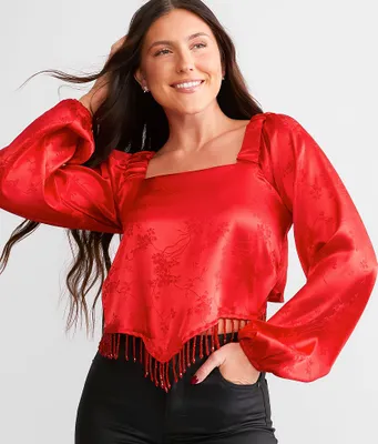 Willow & Root Satin Jacquard Hanky Cropped Top