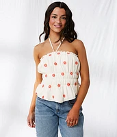 Embroidered Floral Peplum Tube Top