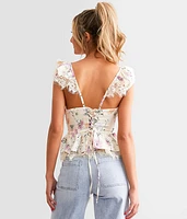 Satin Floral Sweetheart Tank Top