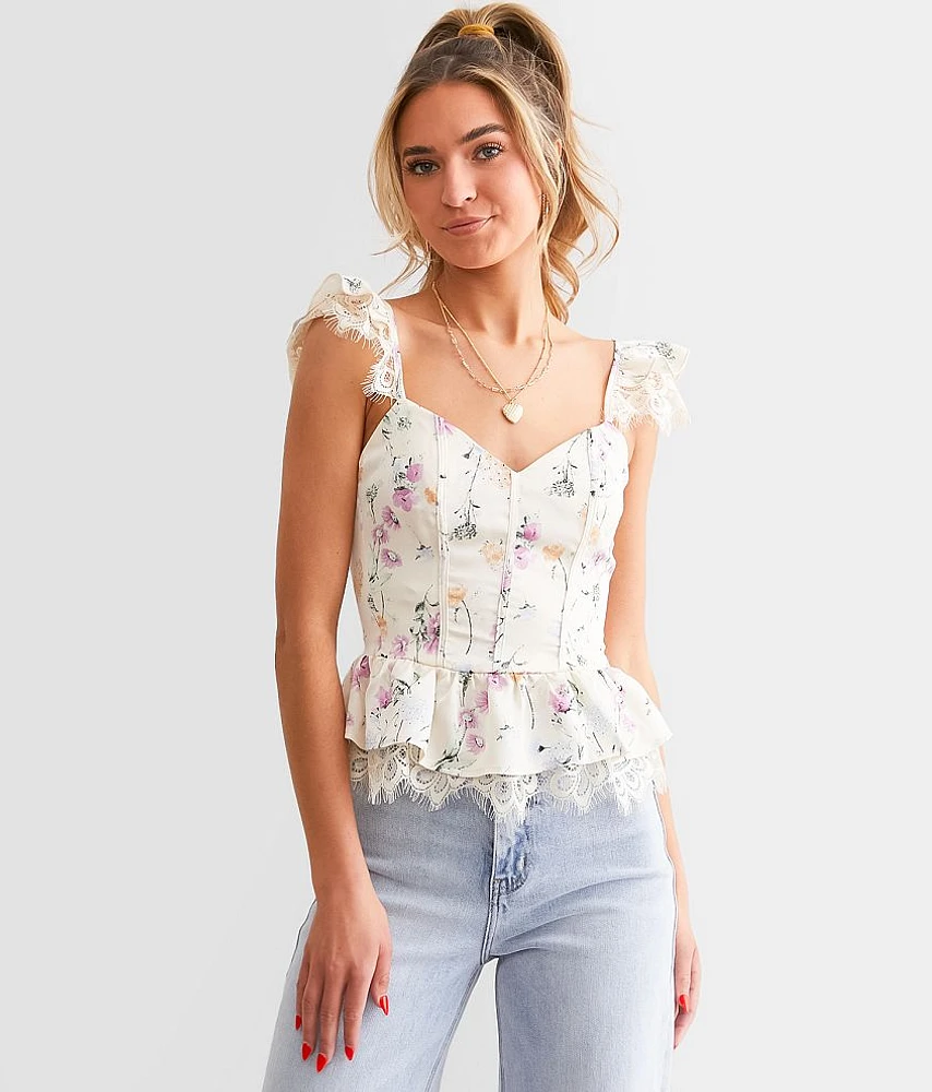 Satin Floral Sweetheart Tank Top