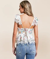 Satin Floral Peplum Cropped Tank Top