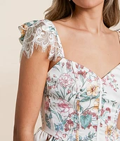 Satin Floral Peplum Cropped Tank Top