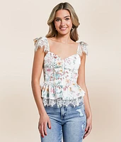 Satin Floral Peplum Cropped Tank Top
