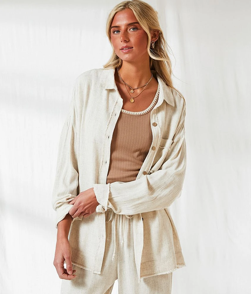 BKE Resort Linen Blend Blouse