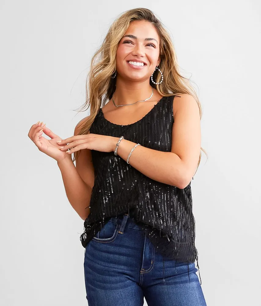 Daytrip Sequin Back Tie Tank Top