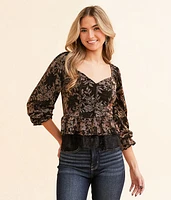 Willow & Root Metallic Floral Peplum Top