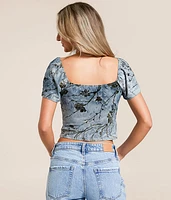 Velvet Flocked Floral Cropped Top