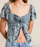Velvet Flocked Floral Cropped Top