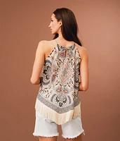 High Neck Fringe Tank Top