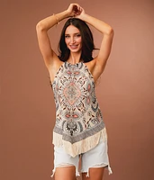 High Neck Fringe Tank Top