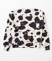 Girls - Fringe Cow Print Pullover