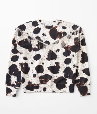 Girls - Willow & Root Fringe Cow Print Pullover