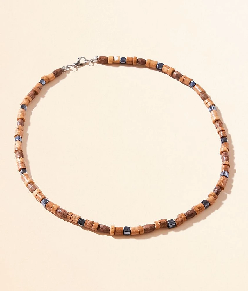 BKE Hematite & Wood 18" Necklace