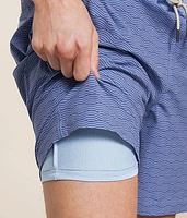 The Bayberry Blue Waves Stretch Swim Trunks
