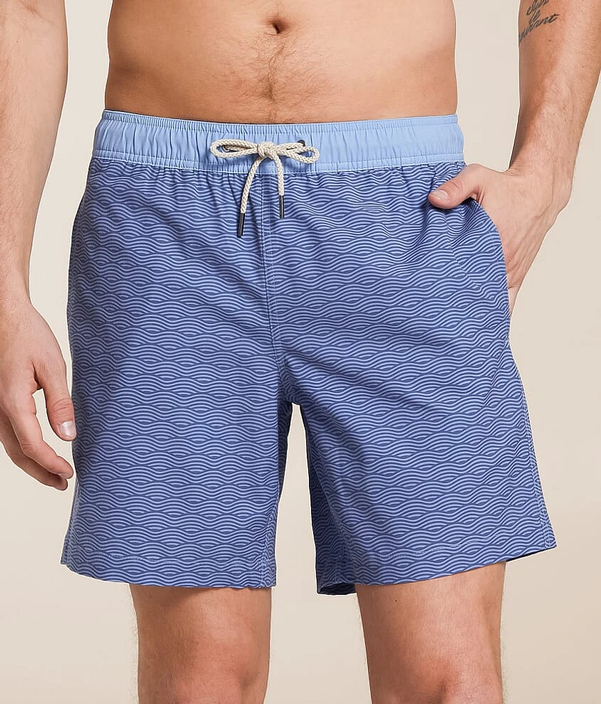 The Bayberry Blue Waves Stretch Swim Trunks