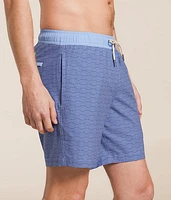 The Bayberry Blue Waves Stretch Swim Trunks