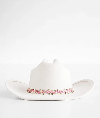 Fame Accessories Embroidered Floral Trim Cowboy Hat