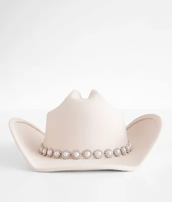 Fame Accessories Faux Pearl Cowboy Hat