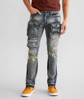 First Row Slim Straight Cargo Stretch Jean