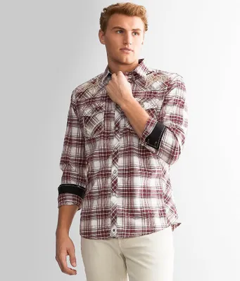 Buckle Black Athletic Plaid Stretch Shirt