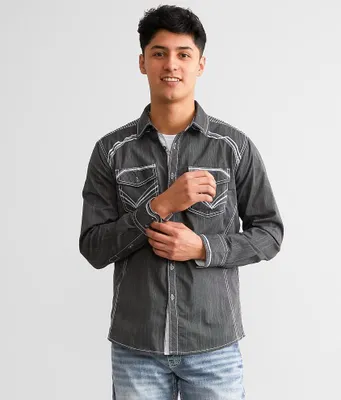 Buckle Black Embroidered Standard Stretch Shirt