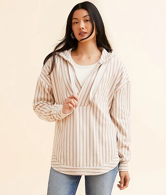 BKE Striped Fleece Hooded Sweatshirt