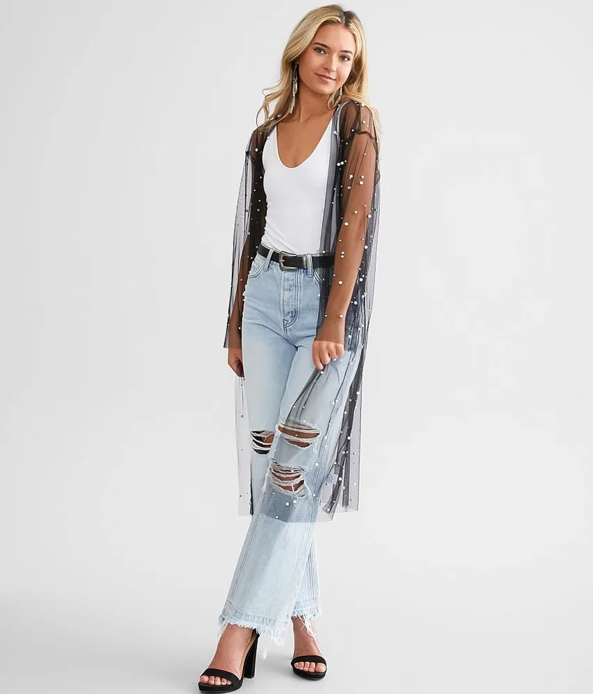 Gee Faux Pearl Mesh Duster Cardigan