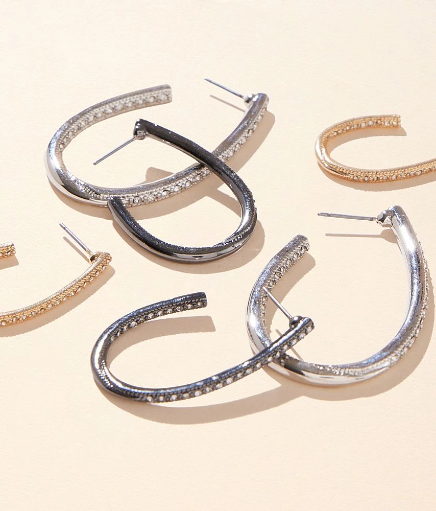 3 Pack Glitz Oblong Earring Set