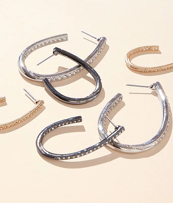 3 Pack Glitz Oblong Earring Set