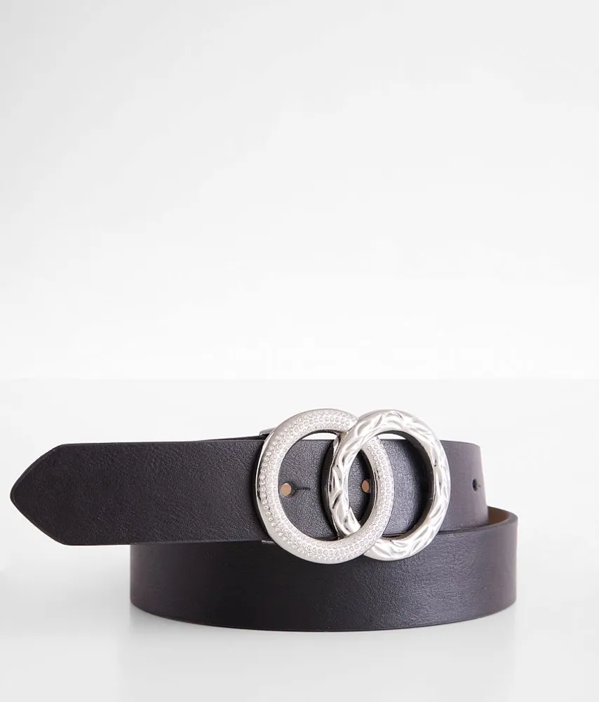 Black Leather-Look Double Circle Belt