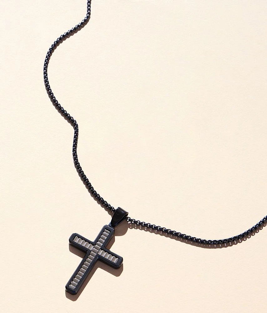 BKE Two Tone Cross 24" Necklace