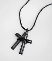 Lord's Prayer Double Cross 28" Necklace