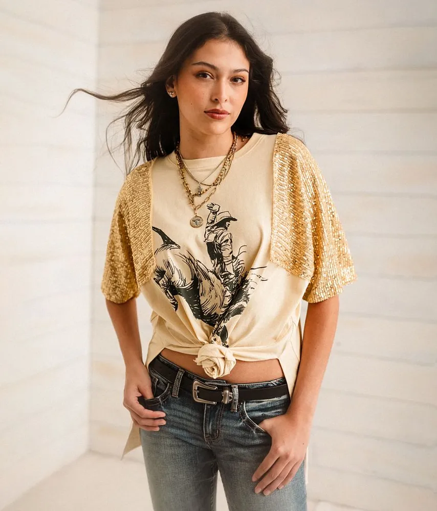 Sterling & Stitch Rodeo Cowboy Sequin T-Shirt