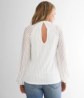 Striped Button Keyhole Top