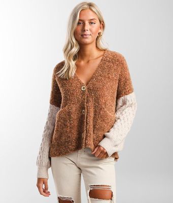 Gilded Intent Fuzzy Knit Cardigan Sweater