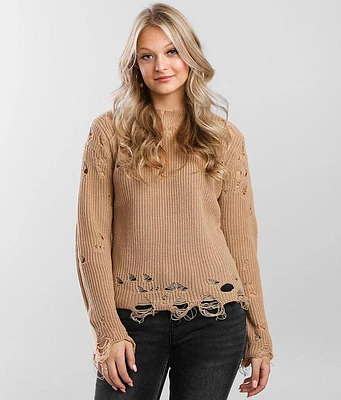 Ribbed Knit Destructed Sweater