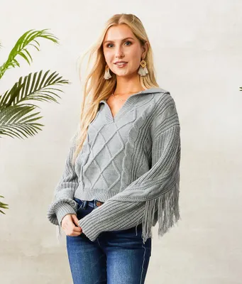 Willow & Root Cable Knit Fringe Sweater
